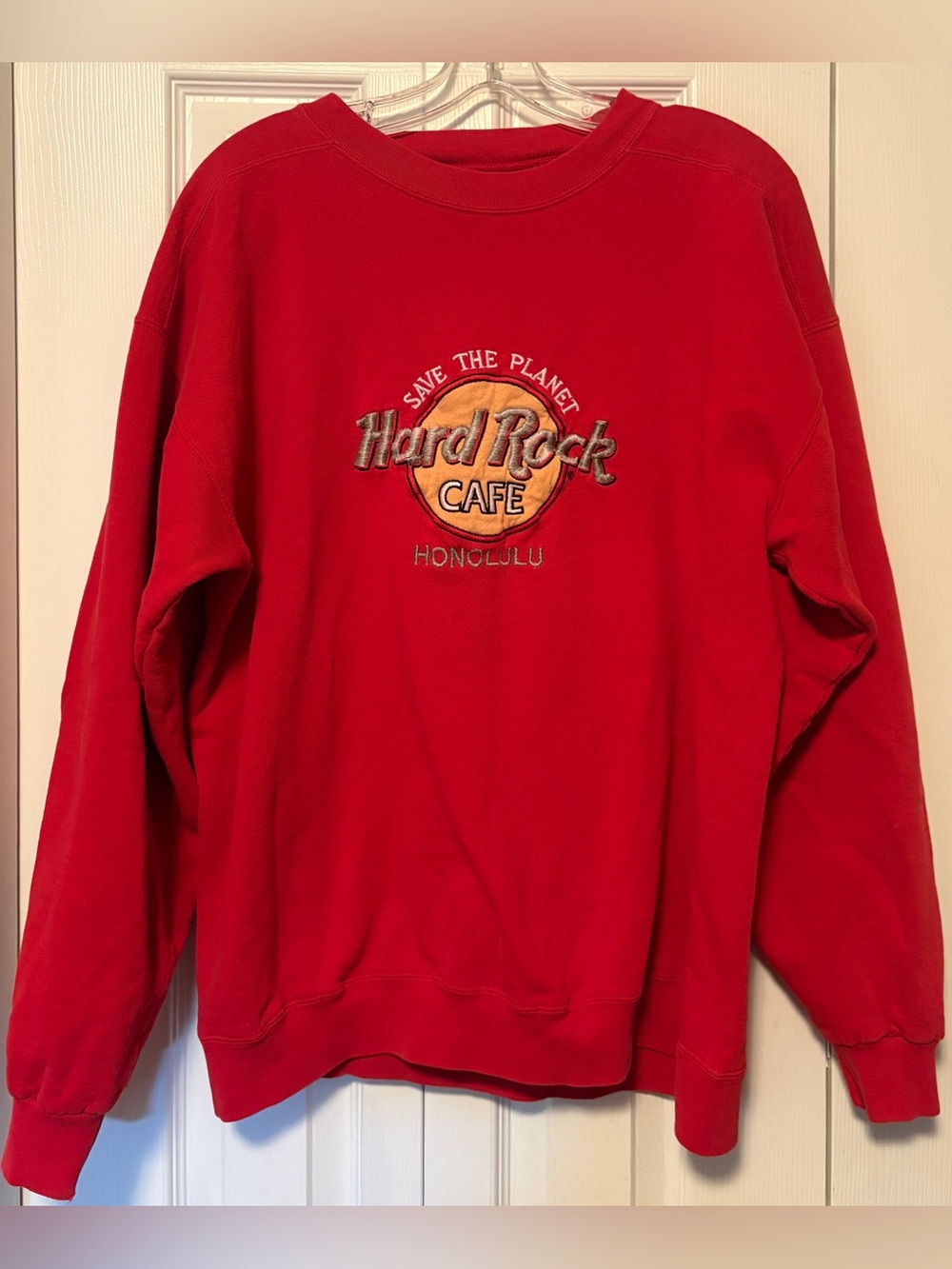 Vintage Hard Rock Cafe Honolulu Save The Planet Red Sweatshirt Size Large